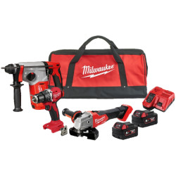 KIT 18V MILWAUKEE TRAPANO AVVITATORE BLPDRC + TASSELLATORE BLH + SMERIGLIATRICE FSAG125X